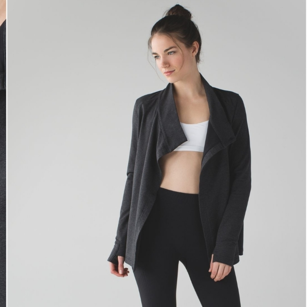 Lululemon Coast Wrap II French Terry Jacket Heathered Black Gray Sz 4